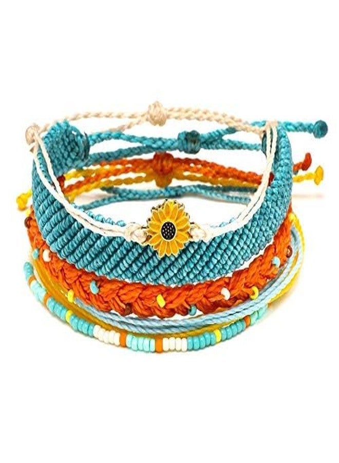 SUNSH 5PCS Boho Woven Sunflower Bracelets for Women Couple Handmade Wrap Rope Charm Beach Surf Braided Adjustable Strings Boyfriend Girlfriend Mother Daughter Friendship Gifts - Image 1